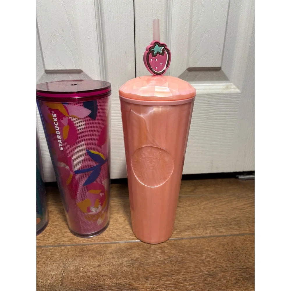 Starbucks Tumbler Cups Set of 3 Colorful Straw Lids‎ - Picture 2 of 5